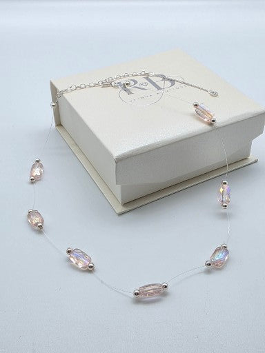 Halsband i silver 925 med rosa kristaller & silverkulor