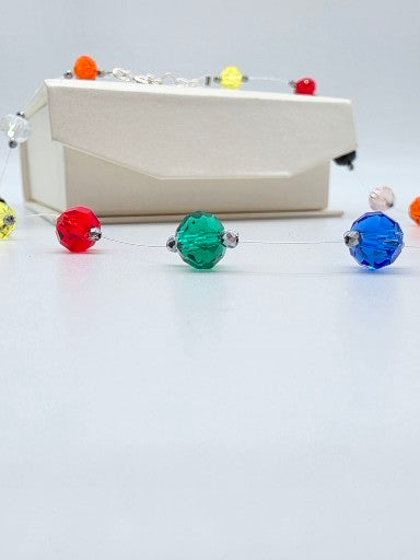 Halsband i silver 925 med färgglada kristaller – floating design