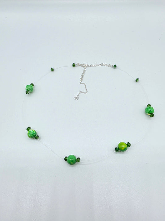 Floating halsband i silver 925 med gröna kristaller