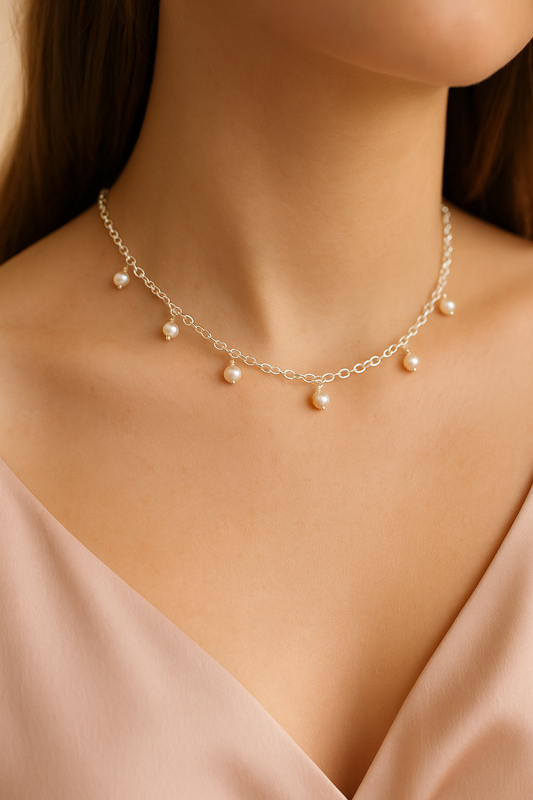 Halsband i Silver med Pärlor – Tidlös Grace ✨💎🤍